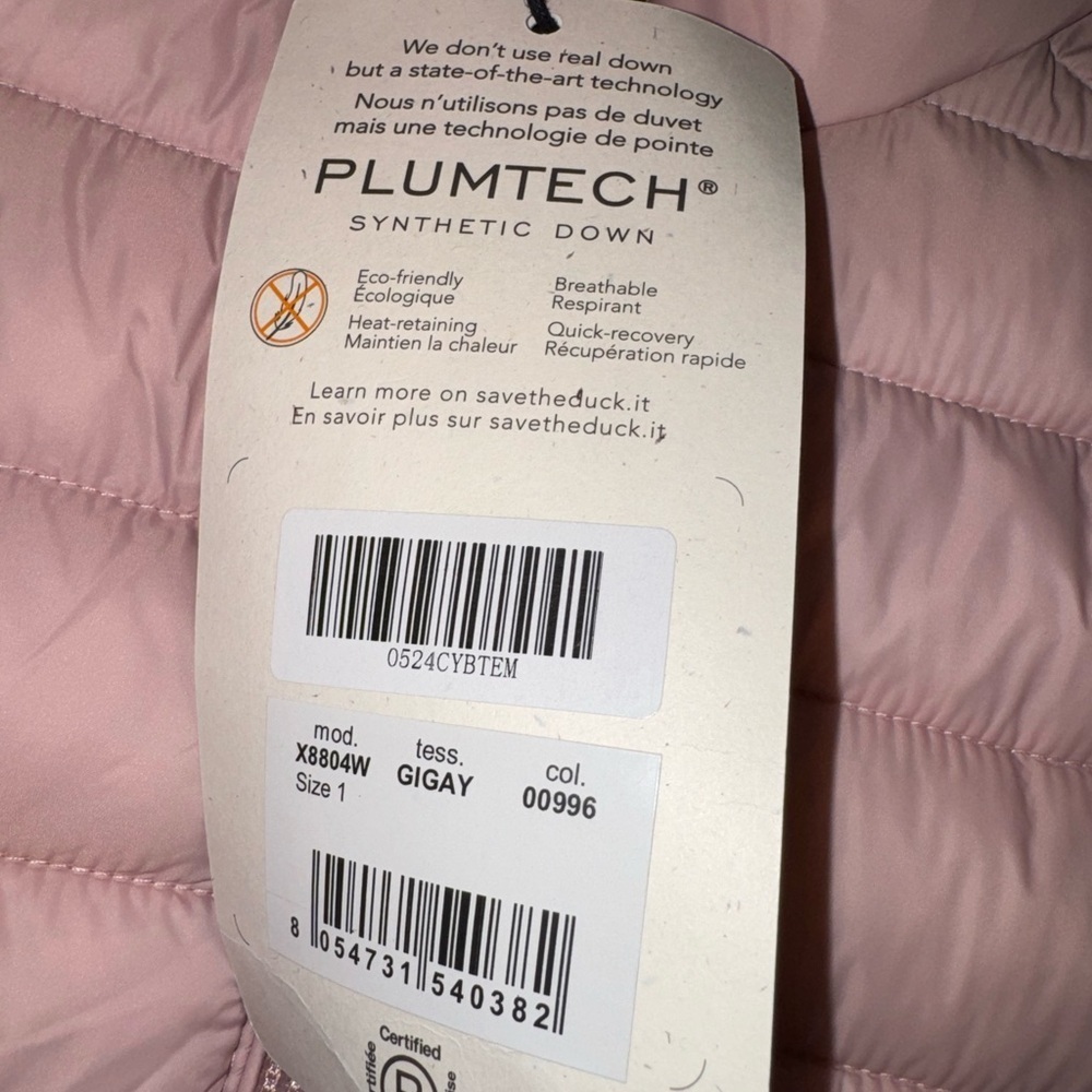 NWT Save The Duck Plumtech Womens Blush Pink Puffer Jacket Vest Size 1 Small - Picture 13 of 16